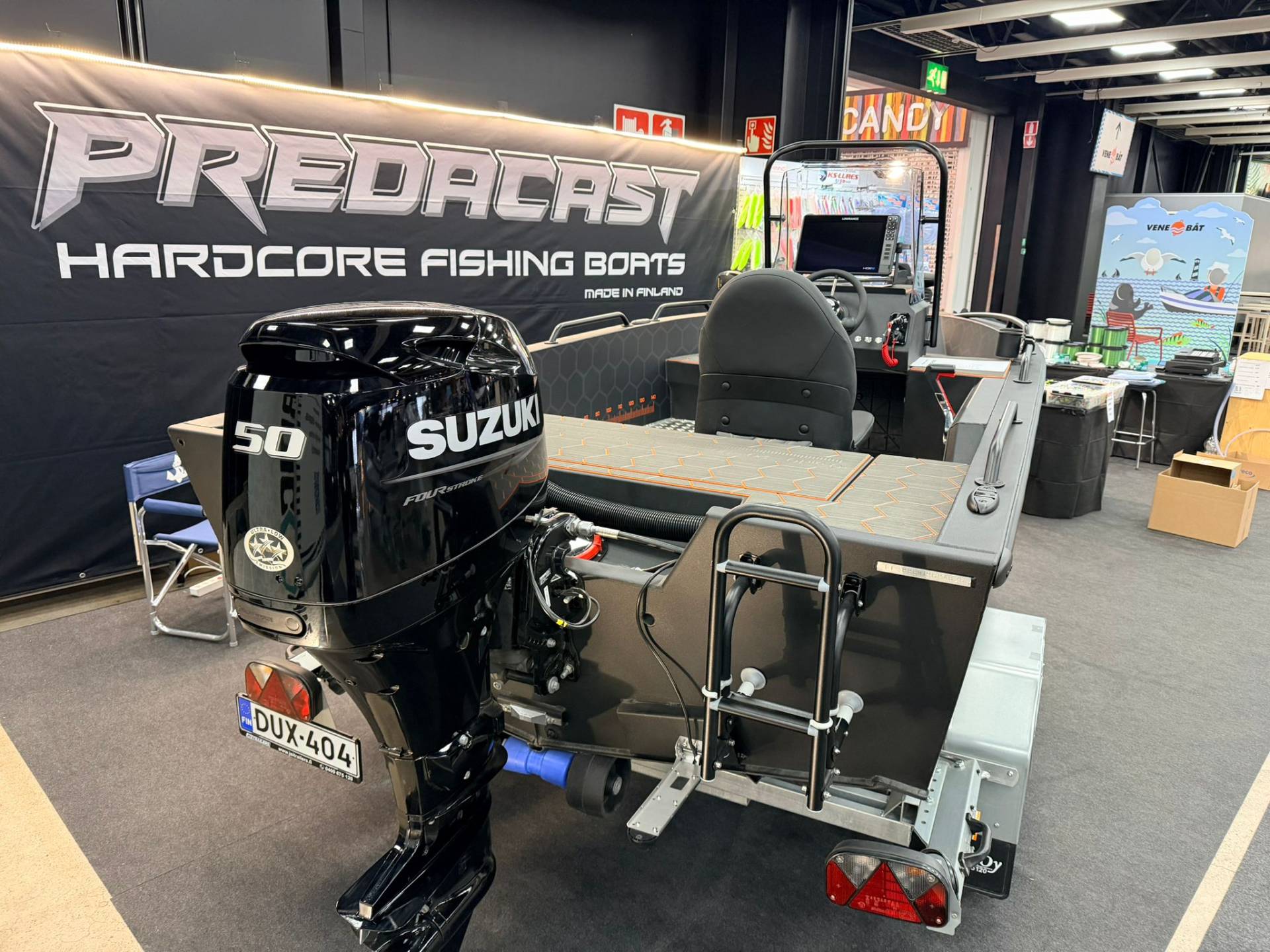 Predacast 430 Striker fishing boat powered by a reliable Suzuki outboard motor.